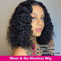 Synthetic Wigs Glueless Preplucked Human Wigs Ready To Go Water Wave Bob Wig Pre Cut Curly Wigs 4x4 Closure Human Hair Wig For Women Remy 150% 240329