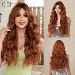 Synthetic Wigs Copper Red Long Wavy Wig with Bangs Synthtic Natural Wave Red Brown Cosplay Party Daily Hair Wigs for Women Heat Resistant Fibre 240329