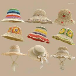 Berets Spring Summer Korean Sweet Big Brim Straw Sun Hat Women Seaside Sunshade Sunscreen Bucket Basin