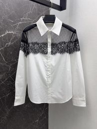 Women's Blouses Early Spring Collection Positioning Embroidered Lace Patchwork Cotton Shirt