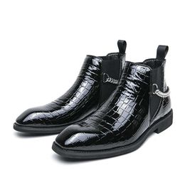 HBP Non-Brand Pointed Toe Patent Leather High Top Formal Dress Shoes Durable Comfortable Leather Ankle Boots for Men