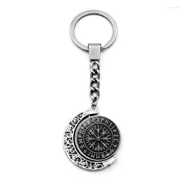 Keychains Norse Keychain Compass Key Chain Amulet Pendant Vintage Slavic Runic Men Jewellery Keyring Gift