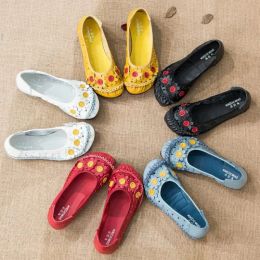 Flats Authentic Leather Ballerina Shoes Women's Ballet Flats Hollow Loafers Ladies Floral Moccasins Woman Driving Shoes