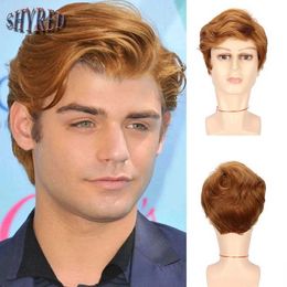 Synthetic Wigs Synthetic Mens Wig Curly Short Golden Yellow Hair Wigs with Bangs for Male Daily Wear Costume Carnival Party Natural Wig 240328 240327
