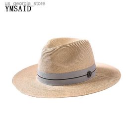 Wide Brim Hats Bucket Hats Ymsaid Summer Leisure Sun Hat Mens Fashion Letter M Jazz Str Beach Sunshade Panama Hat Wholesale and Retail Y240319