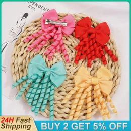 Hair Accessories Children's Bow Clip Candy Coloured Curly Tassel Ribbon Hairpins Christmas Girl Cute Sweet Headwear