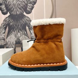 Cow Suede Winter Warm Plush Women Shoes Round Toe Wool Snow Boots Female Woman Flats Thick Sole Platform Shoes Femme