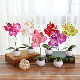 Decorative Flowers 28cm 3Heads Real Touch Artificial Butterfly Orchid Potted Bonsai Home Garden Bedroom Living Room Decoration Fake