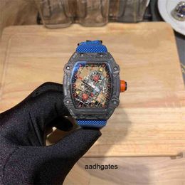 Relógio mecânico masculino de luxo richa relógios de pulso masculino tem duas agulhas em casca de fibra de carbono e oco é inspirado na raquete de tênis breakin