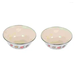 Dinnerware Sets 2 Pcs Bowl Tureen Pot Retro Iron Enameled Fruit Candy Household Storage Basin Tub Salad