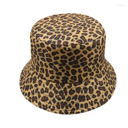 Berets WZCX Leopard Print Flat Top Hip Hop Fisherman'S Hat Fashion Unisex Printing Outdoor Double-Sided Basin Cap Summer