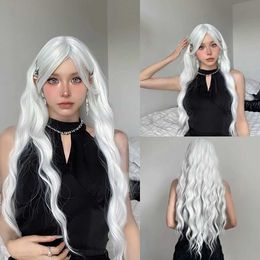 Synthetic Wigs Long Water Wave Wig with Bangs White Colourful Cosplay Silky Wig for Women Daily Party Natural Soft Synthetic Hair Heat Resistant 240329