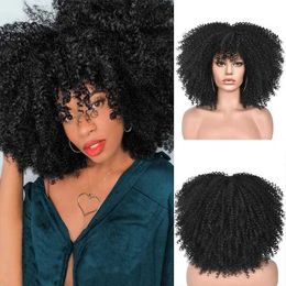 Synthetic Wigs LICATEAT Afro Kinky Curly Wigs with Bangs 100% Afro Kinky Curly Wigs Full Machine Made Wigs Short Afro Curly Wigs For Women 240329
