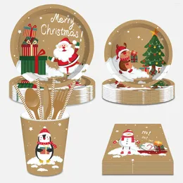 Party Decoration Xmas Christmas Tree Santa Claus Gifts Theme Disposable Tableware Sets Paper Plates Cups Globos Favors Decorations