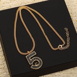 2024 Luxury quality 5 words pendant necklace with blue enamel and brooch in 18k gold plated have stamp box PS3212B