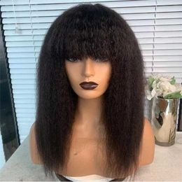 Synthetic Wigs Natural Black Glueless 26inch Kinky Straight Machine Wig With Bangs For Black Women High Temperature Fibre Cosplay Daily Use Wig 240328 240327