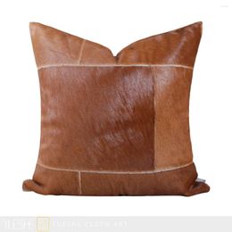 Pillow Modern Simple And Luxurious Orange Leather Horsehair Stitching Model Room Club Villa Square Pillowcase