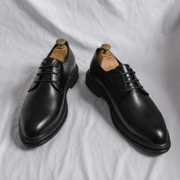 Shoes Men Casual Leather Shoes Fashion Classic Lace Up Wear Shoes Luxury Handmade Thick Heels Black Male Wedding Office Formal Shoes