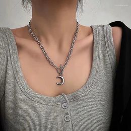 Pendant Necklaces Ox Horn Gothic Necklace 2024 Moon For Women Stainless Steel Clavicle Chains Choker Jewelry Collares