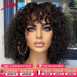 Synthetic Wigs Synthetic Wigs Short Pixie Bob Cut Human Hair Wigs With Bangs Jerry Curly Glueless Wig Highlight Honey Water Wave Blonde Coloured Wigs For Women 240329