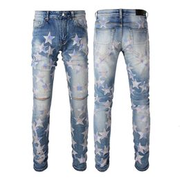 Designer Jeans for Men and Women Trend Brand Heavy Craft Washed and Perforated Men's Luxury High Quality Leather Pencil Jeans