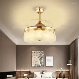 Seashell Crystal Ceiling Fans Light LED 3 Colour Invisible Blades Living Room Bedroom Remote Control Lamps Chandeliers