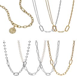 925 Sterling Silber Fit Original ME Small-Link Chain Halskette Perlen Doppelschichtkette Logo Perlenanhänger DIY Damen Halskette Schmuck