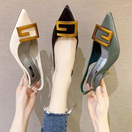 Sandals Metal Decoration Baotou Women Shoe French Pointy High Heels All-match Work Sexy Single Heel