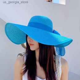 Wide Brim Hats Bucket Hats Summer str beach Korean style seaside big cloth outdoor sun protection sun hat vacation folding str hat Y240319