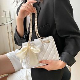 Drawstring Butterfly Ribbon Chain Shoulder Bag Vintage PU Leather Large Capacity Underarm Crossbody Women Girls