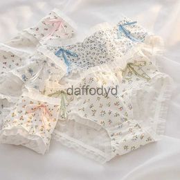 Women's Panties New 5Pcs/Lot Spring Women Floral Panties Double Bow Cute Girls Underwear Comfortable Cotton Sexy Lace Seamless Mid-Waist Ladies 240319