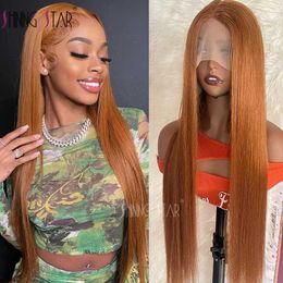 Synthetic Wigs 13X6 Lace Front Human Hair Wigs Coloured Straight Ginger Blonde 13X4 Hd Lace Frontal Wig 34Inch Orange Brown Curly Lace Front Wig 240329