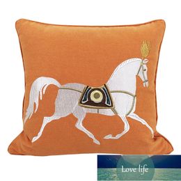 Simple Modern New Chinese Style Couch Pillows Top Light Luxury Embroidered Horse Orange Pillow Cushion Horse Embroidery