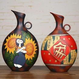 Vases Chinese Ceramic Decorative Ethnic Style Crafts Ornaments Furnishings Living Room Home Decor Wedding Decoration Accessories