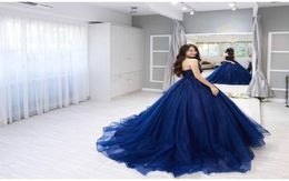New Strapless Ball Gown Navy Quinceanera Dresses Vintage Lace Applique Ball Gown Formal Sweet 16 Party Dresses1378772