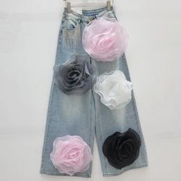 Women's Jeans High Waisted For Women Straight Leg Wide Pants Multi-color Three-dimensional Flower Fashion