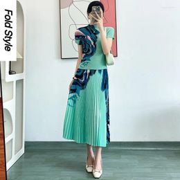 Work Dresses Real S 2024 Summer Three House Wrinkled Fashionable Slim Fit Small Shirt Printed Pleated Skirt Two-piece Set