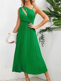 Casual Dresses Elegant Green Party Dress Women O Neck Sleeveless Prom For Solid A-Line Boho Sexy Long