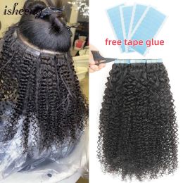 Extensions Isheeny Kinky Curly Tape In Human Hair Extensions 4B 4C 10"22" Afro Curl Remy Skin Weft Tape Hair Natural Colour For Girls