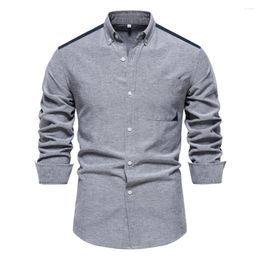 Men's Casual Shirts Spring Patchwork Oxford Shirt For Men Long Sleeve Wear Cotton Blend Pocket Mens Designer Clothes Blouse