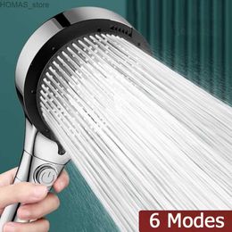 Bathroom Shower Heads High Pressure Large Flow Shower Head Silver 6 Modes Spray Nozzle Massage Rainfall Filter Pressurized Shower Bathroom Accessories Y240319