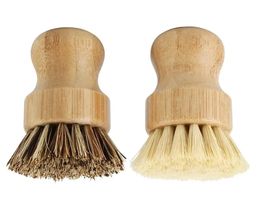 Bamboo Dish Scrub Brushes, Kitchen Wooden Cleaning Scrubbers for Washing Cast Iron Pan/Pot, Natural Sisal Bristles DHL 591QH