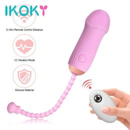 IKOKY Mushroom Head 12 Speeds Remote Control Nipple Vaginal Clitoris Stimulation Anal Balls Gspot Vibrating Egg 240312