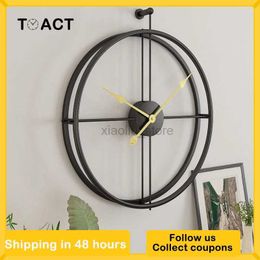 Wristwatches Large Vintage Metal Wall Clock Modern Design For Home Office Decoration Hanging Watch Classic Short European Wall Clock Dropshipping 240319