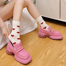 Boots Pink Platform Mary Jane Pumps Autumn 2022 Women's New Arrival Solid Slipon Square Toe Loafers Fashion Party Sweet Cool Shoes