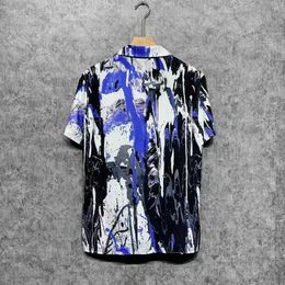 Men's Casual Shirts Street Fashion Casual Hip-Hop High Street Art Sketch Print Cool Satin Short Sleeve Shirt J240319