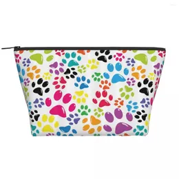 Cosmetic Bags Colorful Little Paws Cute Steps Trapezoidal Portable Makeup Daily Storage Bag Case For Travel Toiletry Jewelry