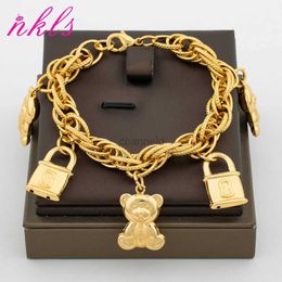 Bangle Luxury Design Bear Chain Stainless Steel Bracelet Gold Colour Bracelet Dubai Saudi Fashion Jewellery For Wedding Gift Arabic 240319