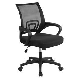 Yaheetech Ergonomic Computer Mid Back Adjustable Desk with Lumbar Support Armrest, Swivel Rolling Mesh Task Gaming Chair for Home Office Work Study, Black