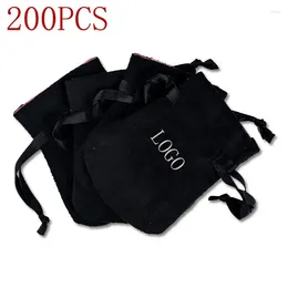 Jewellery Pouches 200PCS Black Ribbon Flannel Bag Pouch For Bead Charm Earrings Necklace Jewellery Packaging Organiser Joyero Gift